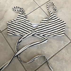 Black and white striped wrap bikini top